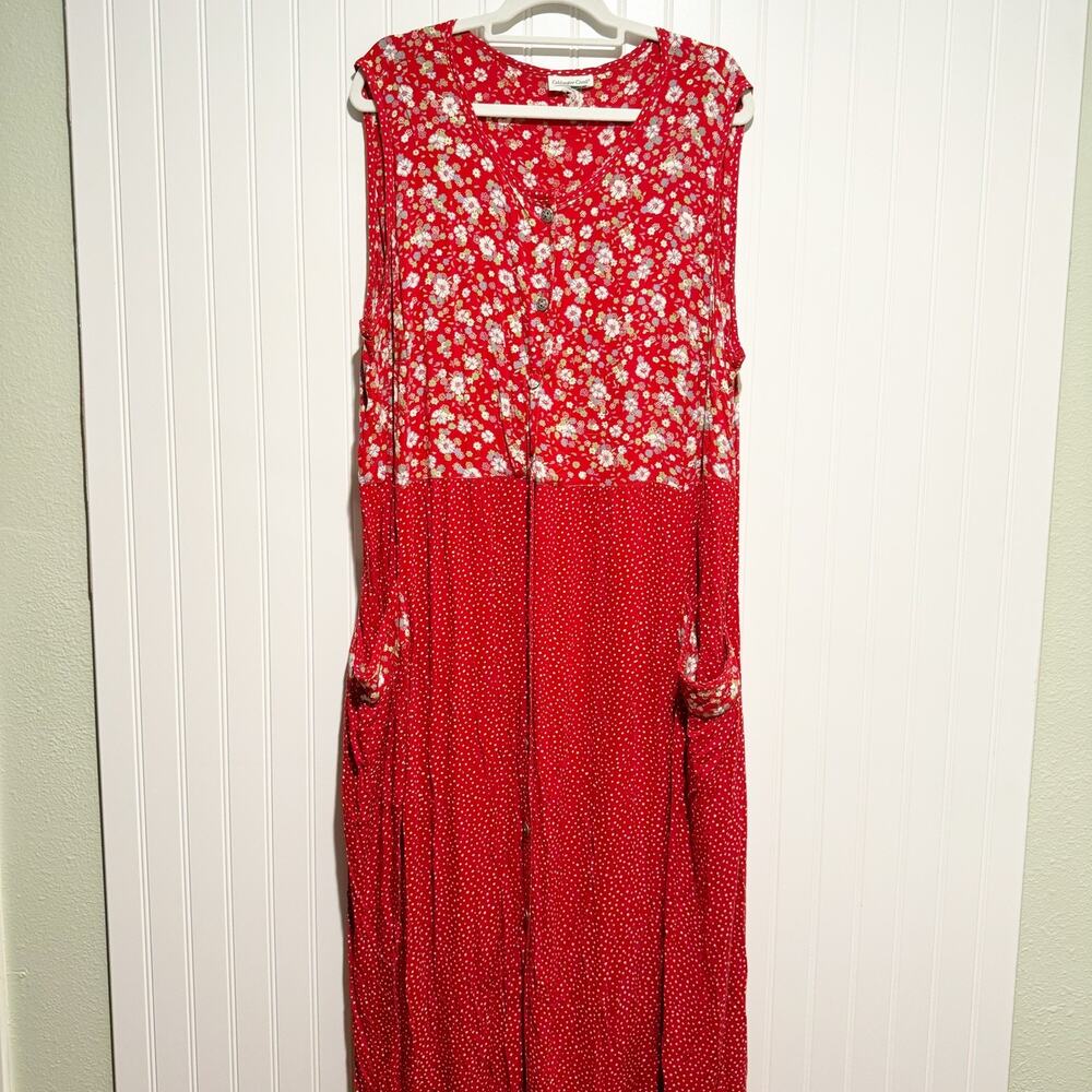 Coldwater Creek Floral Polka Dot Jumper Dress Button Front Cottage Plus Size 3X